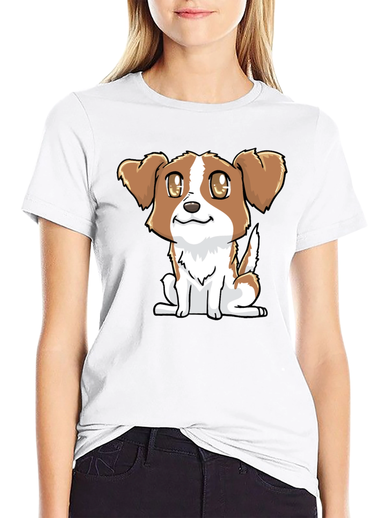 Cute Puppy Graphic Tee - Black Cotton Blend