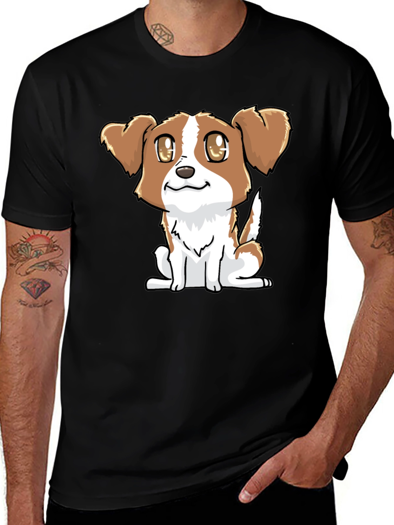 Cute Puppy Graphic Tee - Black Cotton Blend