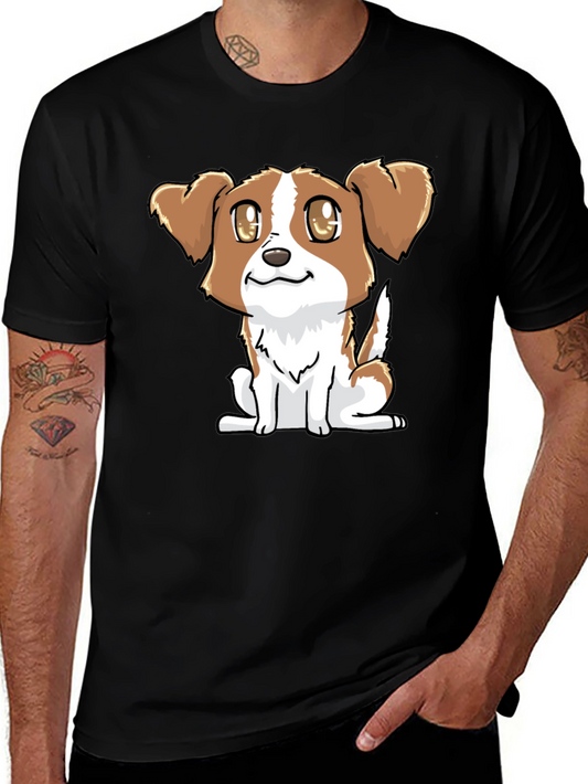 Cute Puppy Graphic Tee - Black Cotton Blend
