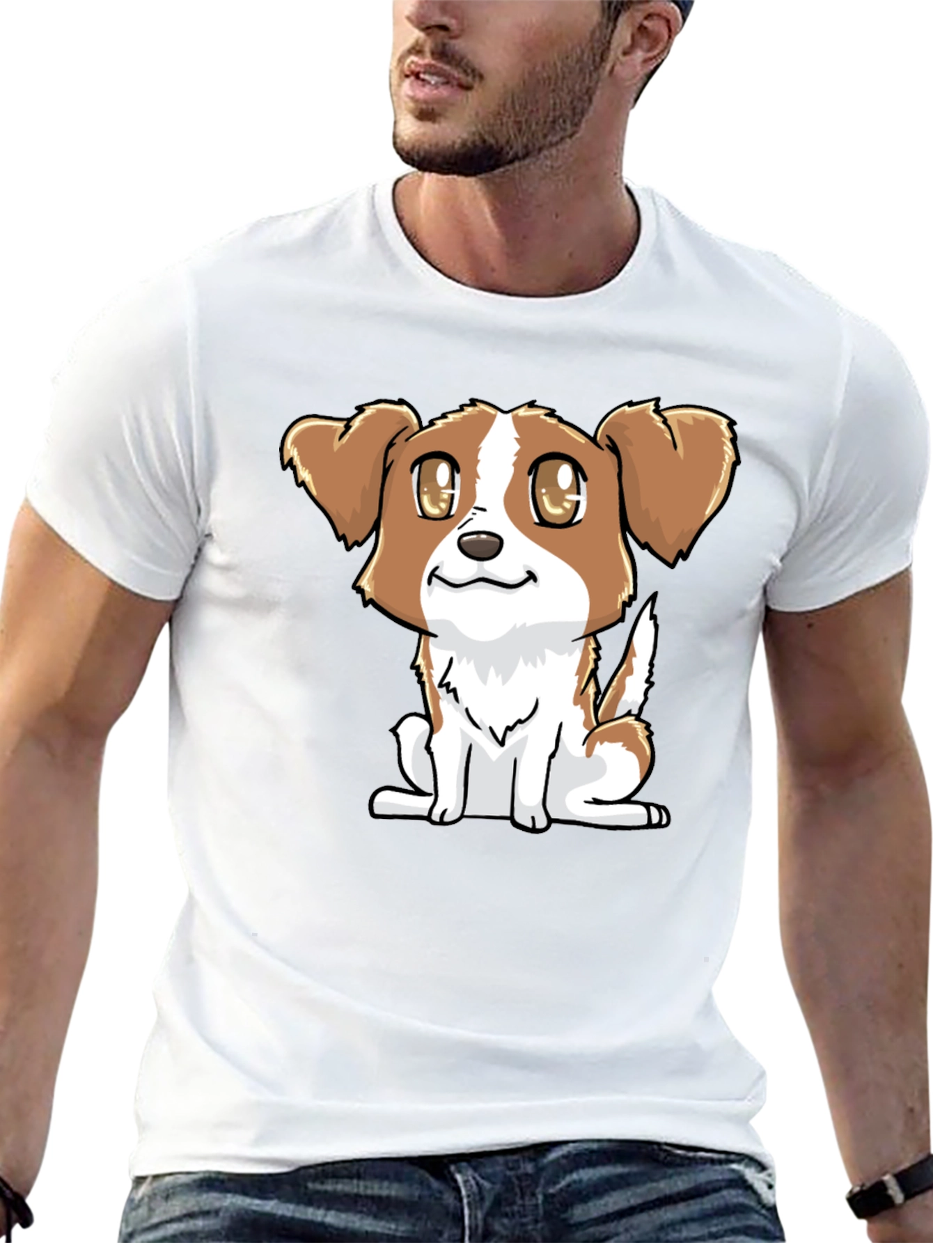 Cute Puppy Graphic Tee - Black Cotton Blend
