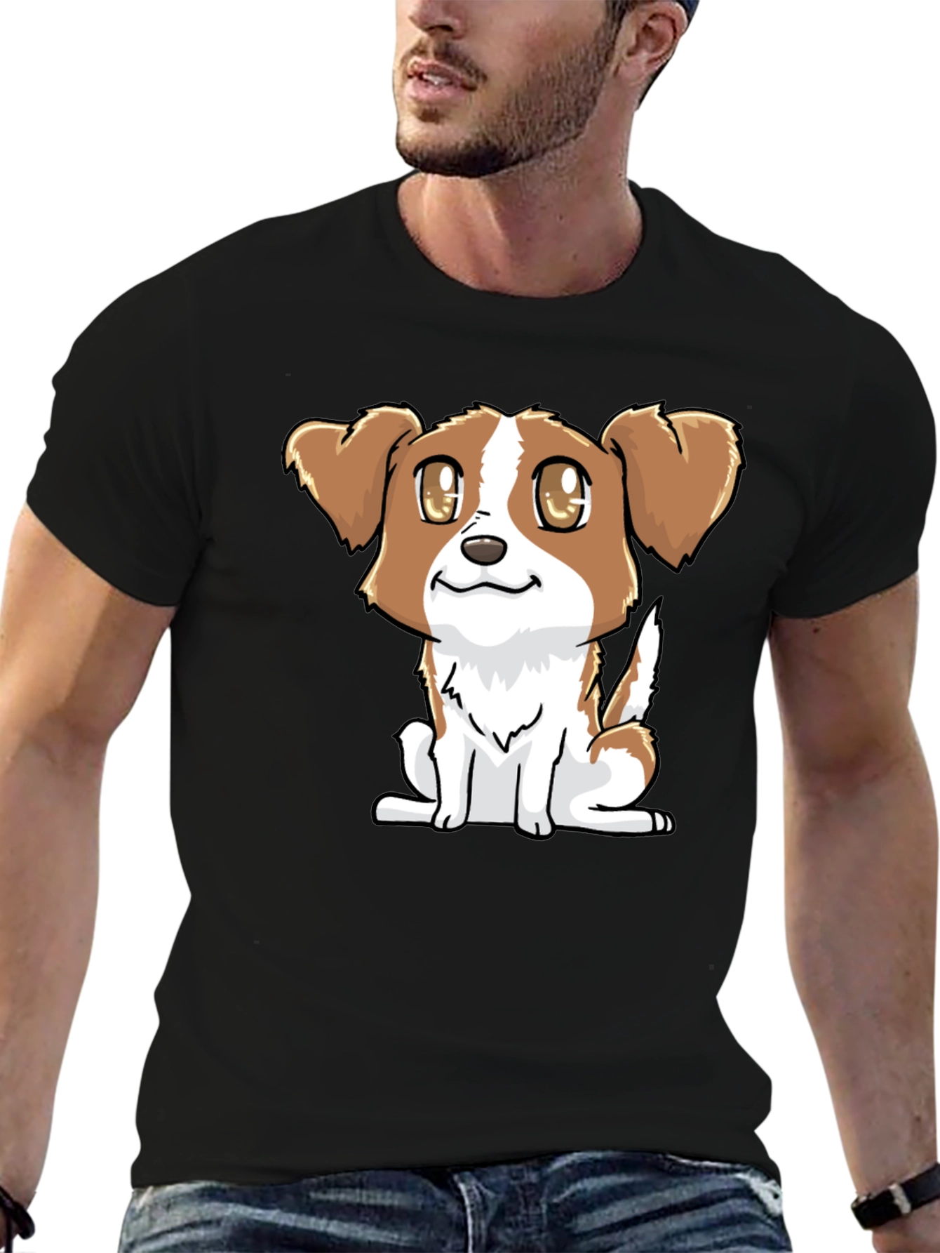 Cute Puppy Graphic Tee - Black Cotton Blend