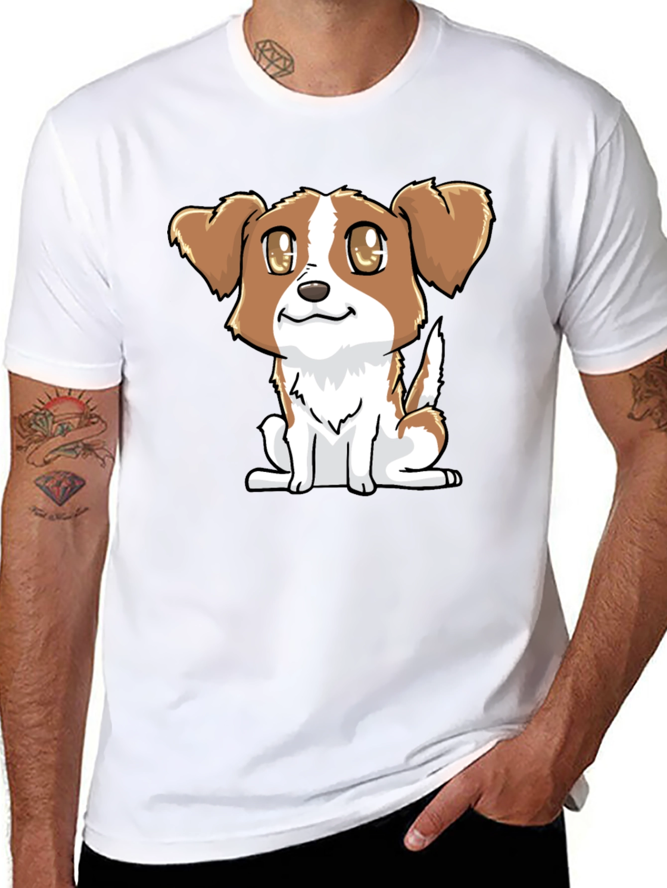 Cute Puppy Graphic Tee - Black Cotton Blend