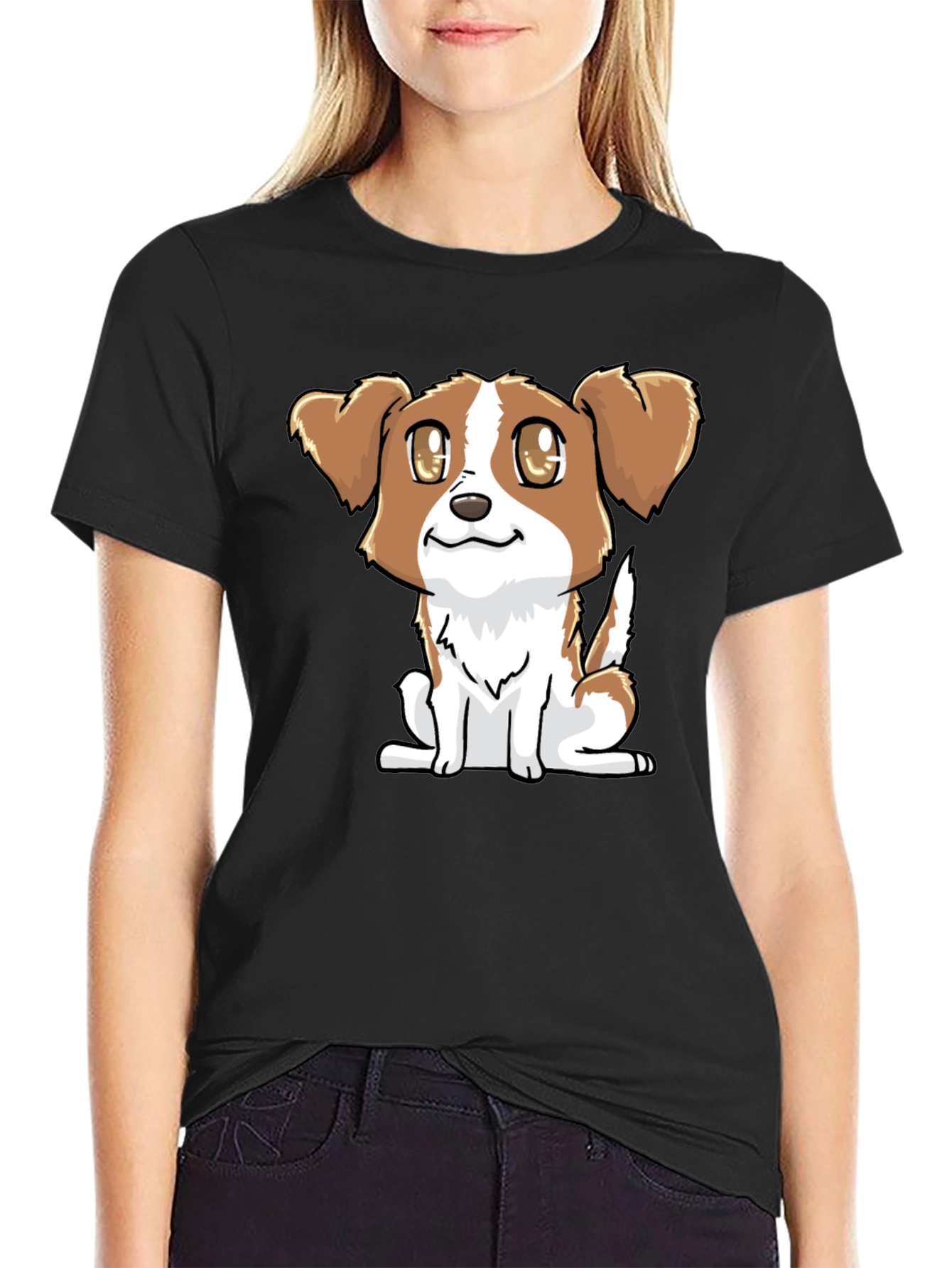 Cute Puppy Graphic Tee - Black Cotton Blend