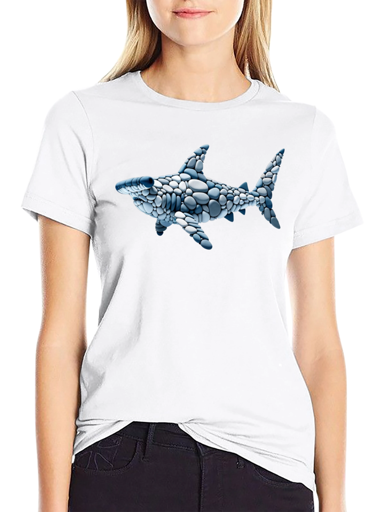 Cool Shark Pebble Art Graphic Tee - Black