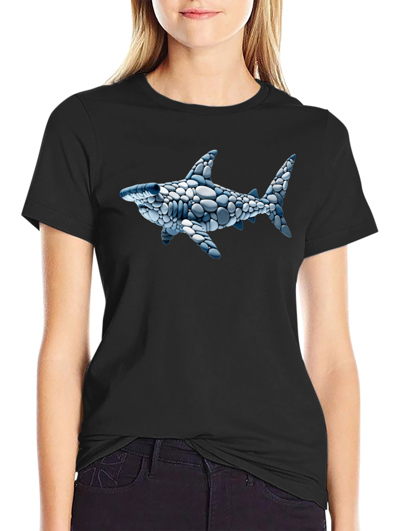 Cool Shark Pebble Art Graphic Tee - Black