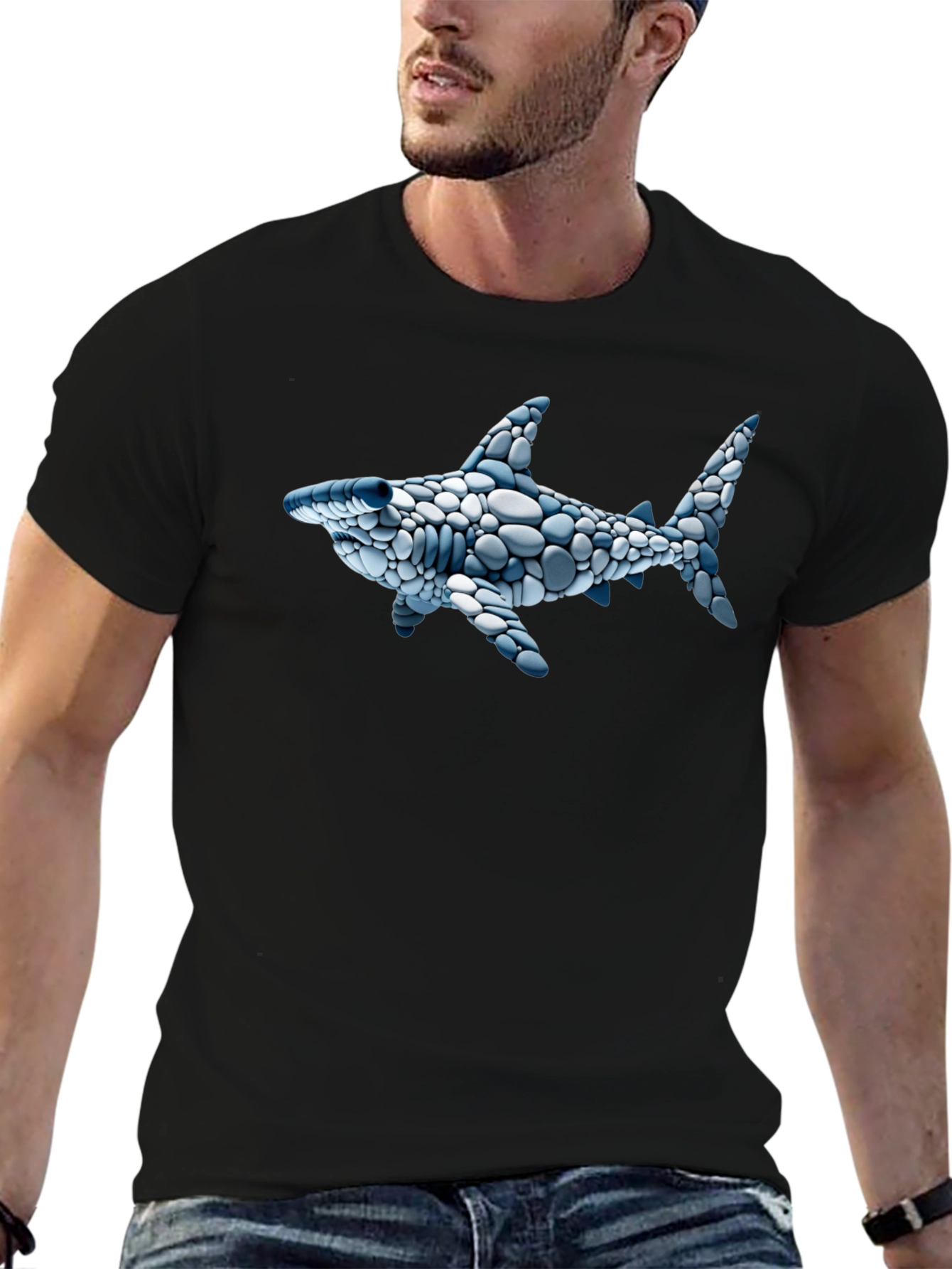 Cool Shark Pebble Art Graphic Tee - Black