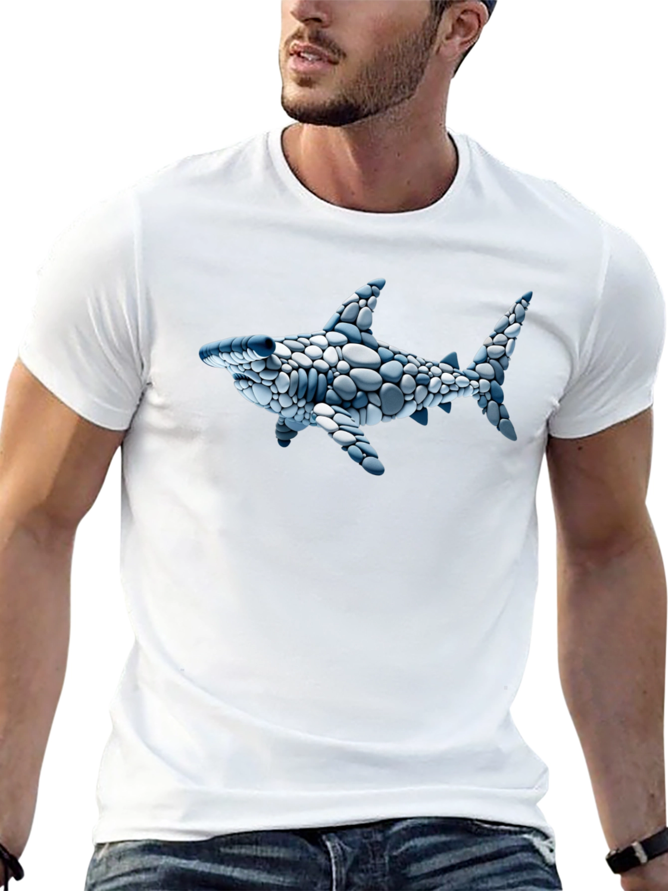 Cool Shark Pebble Art Graphic Tee - Black