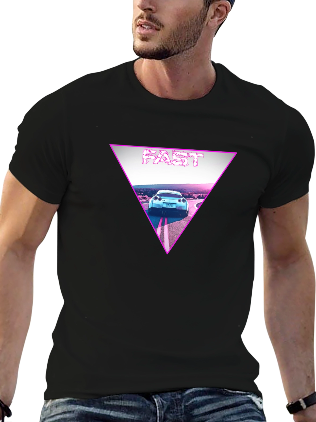 Fast Car Triangle Graphic T-Shirt