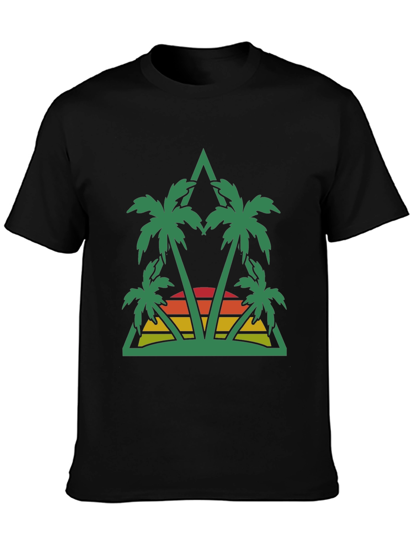 Tropical Palm Sunset Graphic Tee - Black