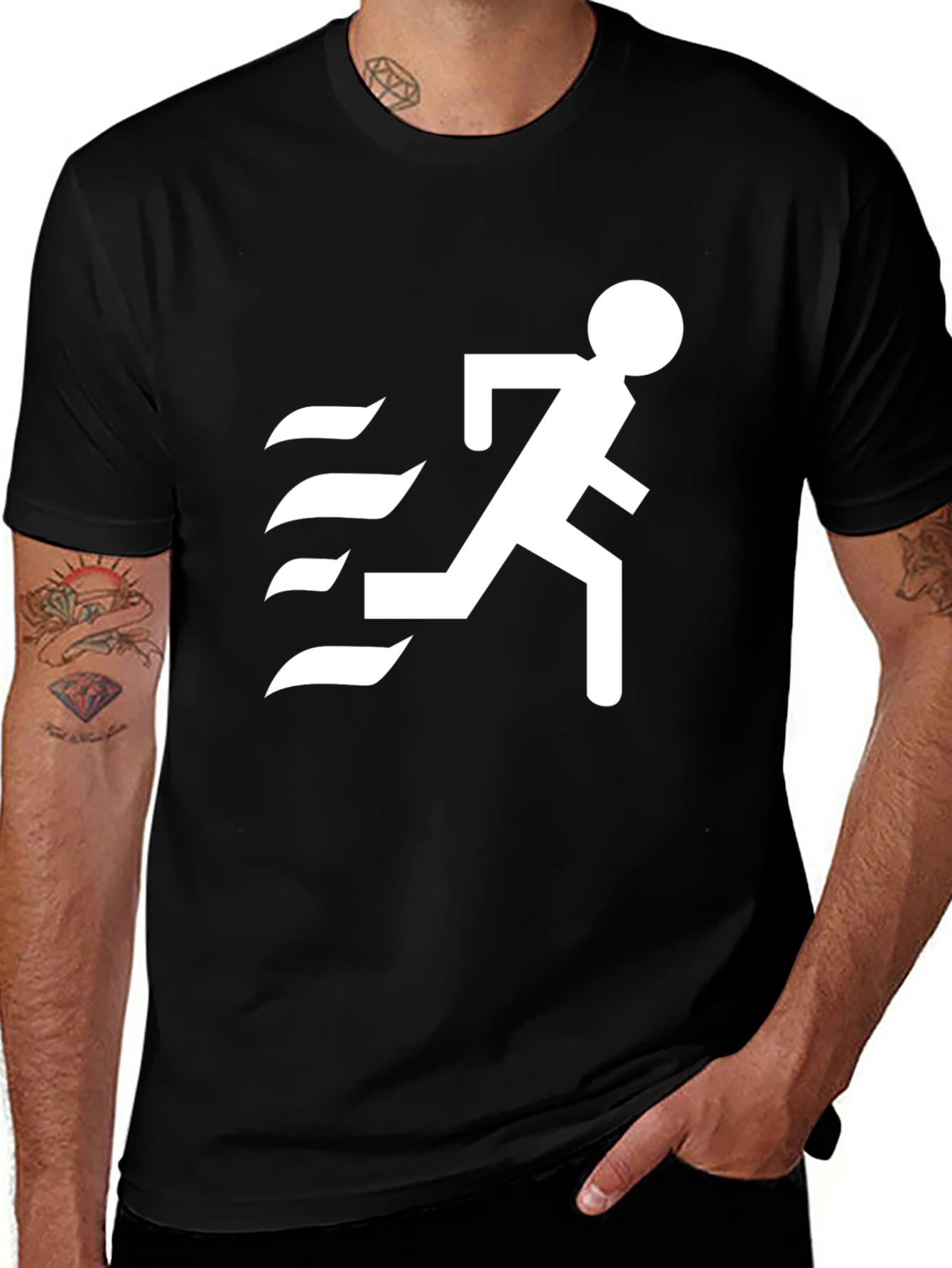 Mens Black T-Shirt with Running Figure Graphic