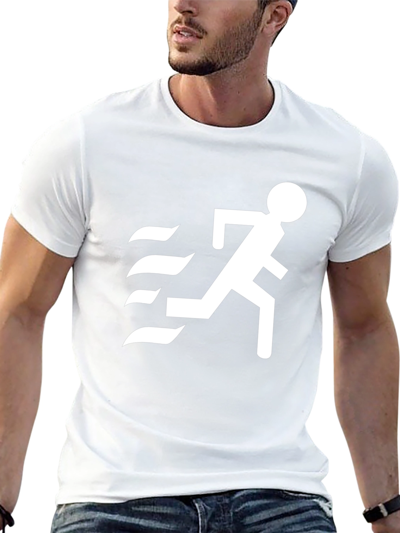 Mens Black T-Shirt with Running Figure Graphic