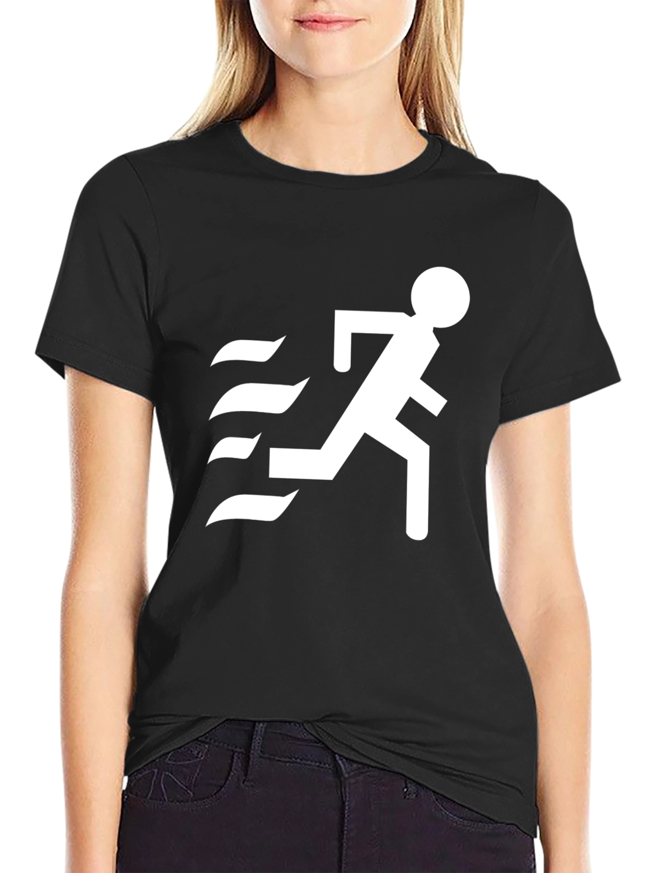 Mens Black T-Shirt with Running Figure Graphic