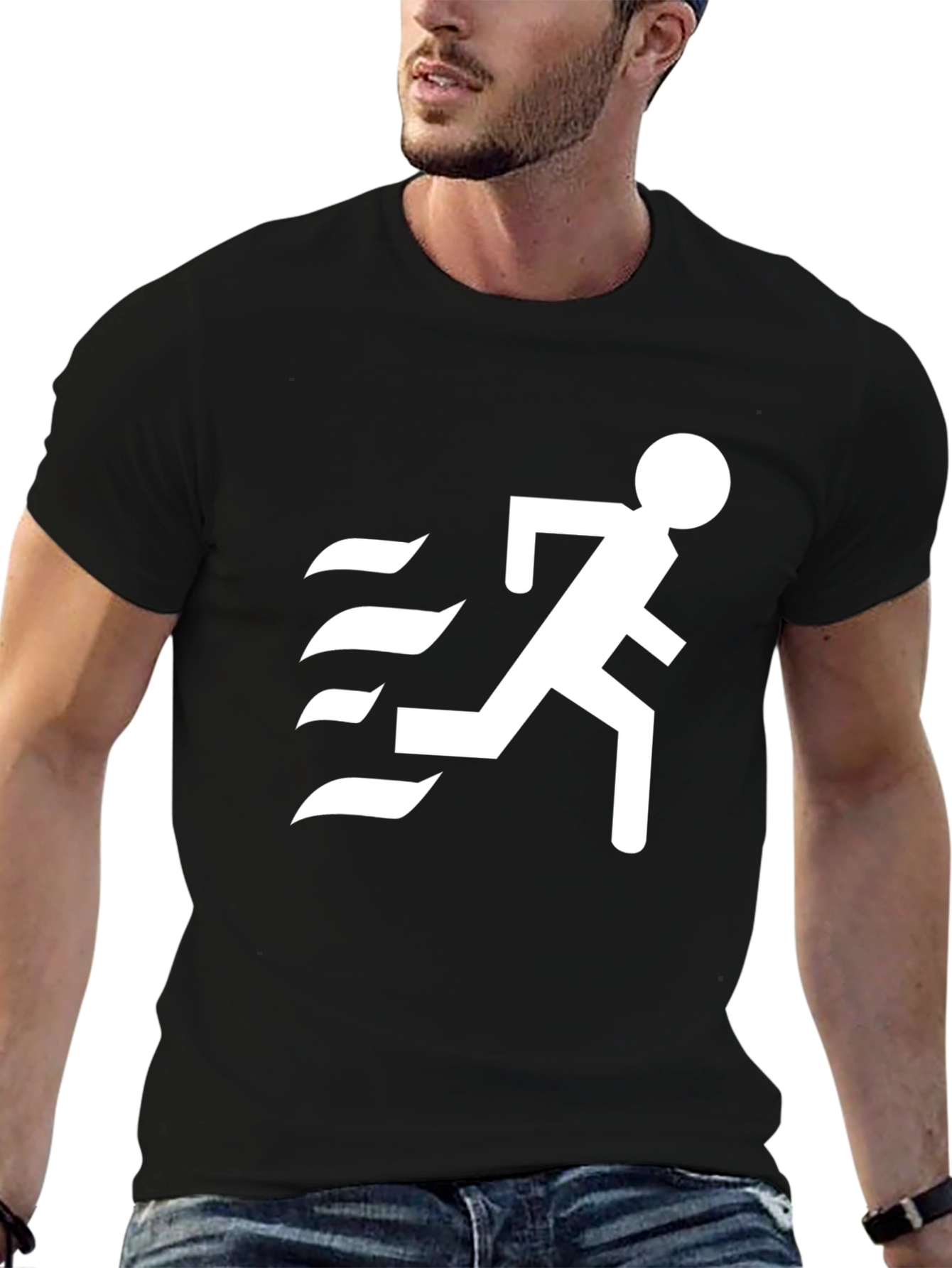 Mens Black T-Shirt with Running Figure Graphic