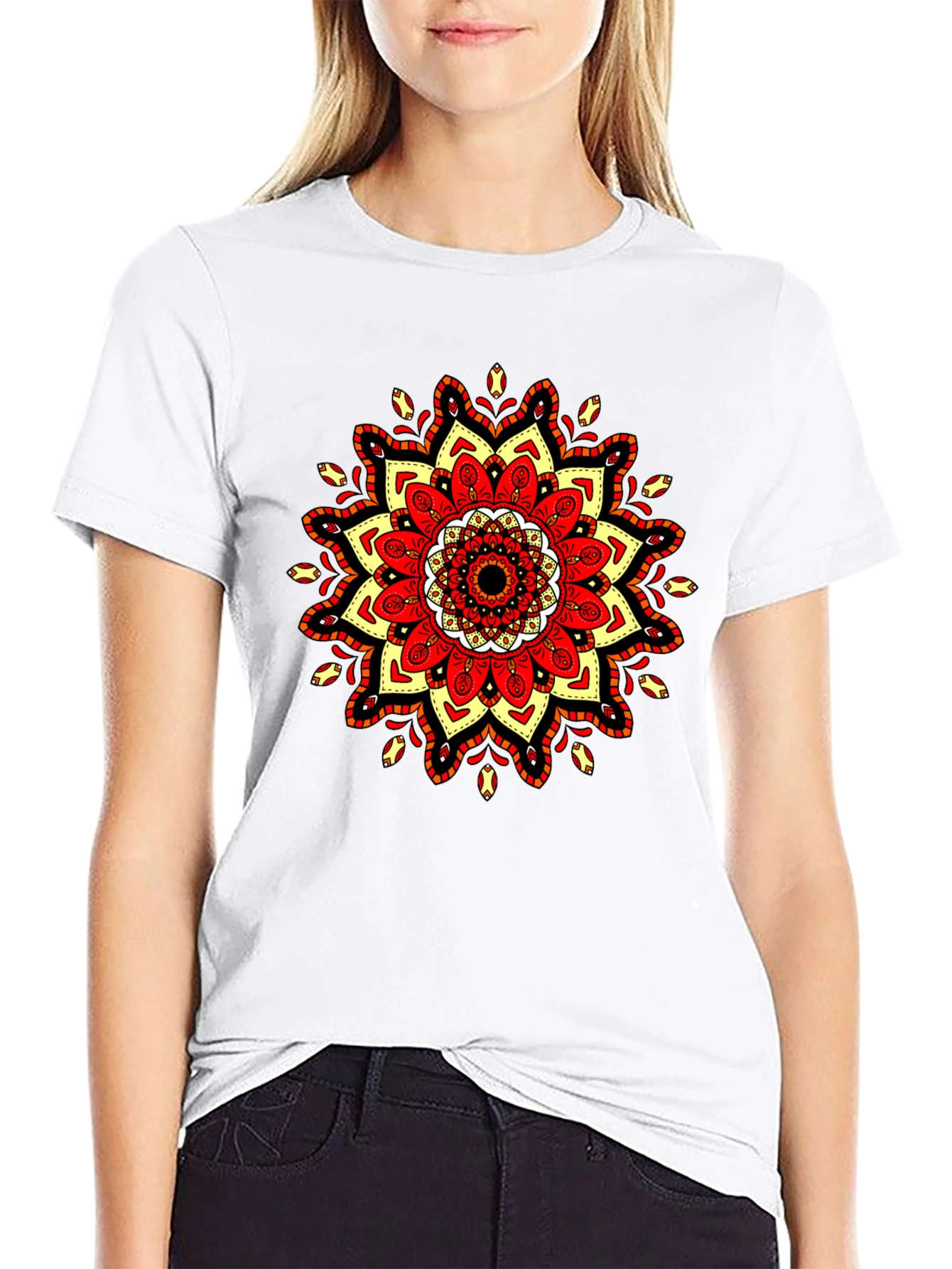 Mandala T-Shirt: Red Yellow & Black Tee