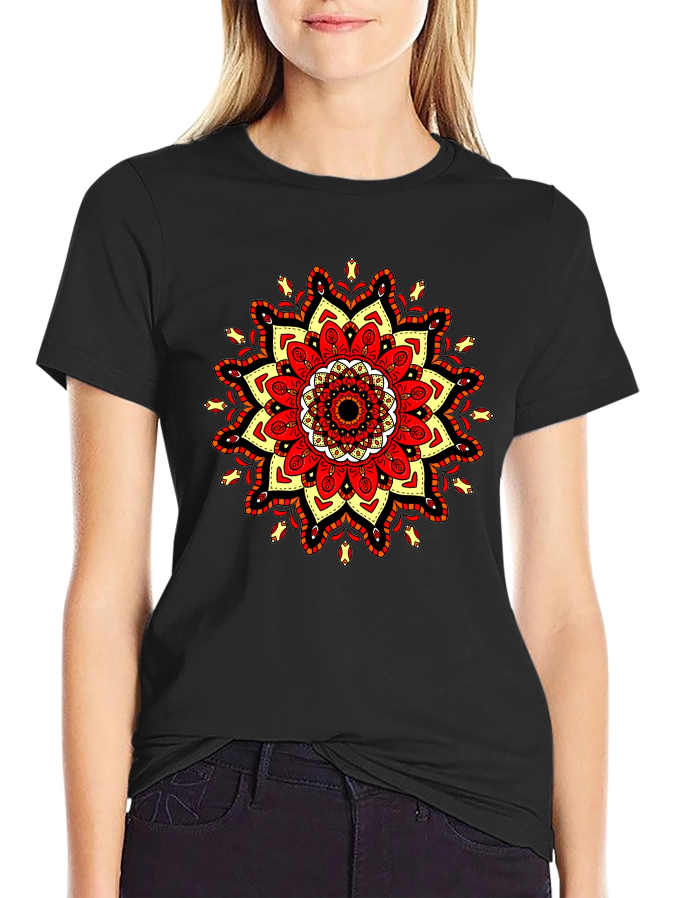 Mandala T-Shirt: Red Yellow & Black Tee