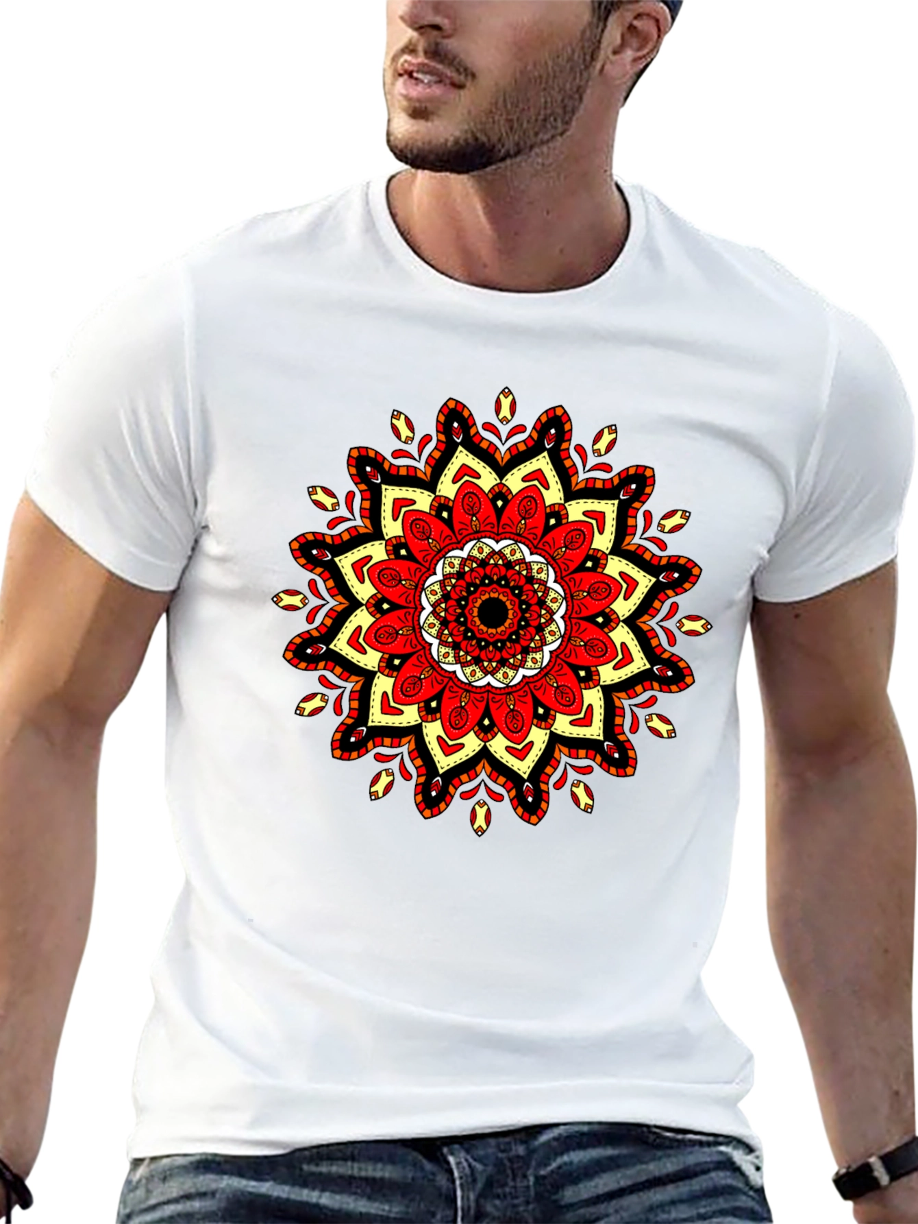 Mandala T-Shirt: Red Yellow & Black Tee