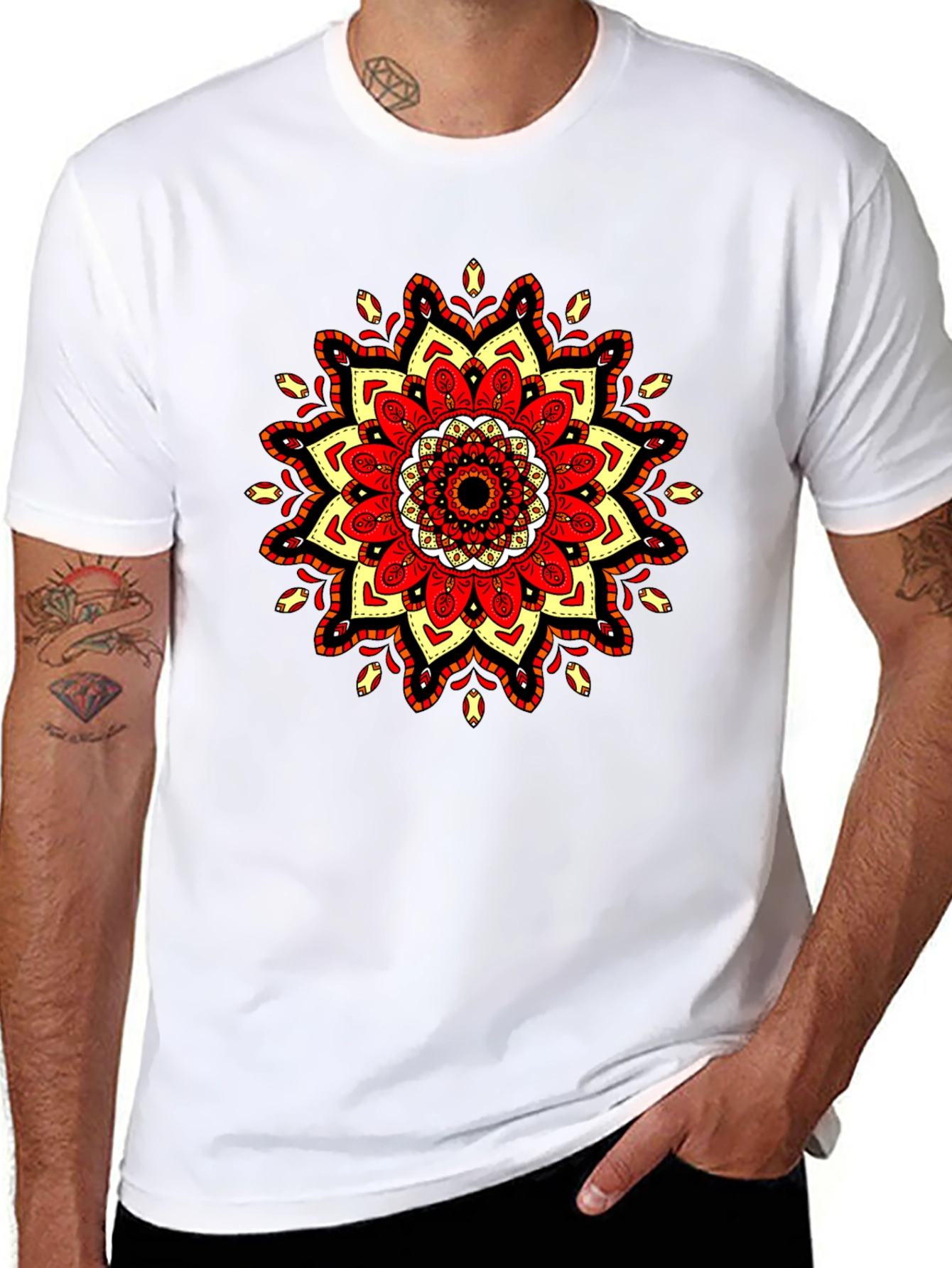 Mandala T-Shirt: Red Yellow & Black Tee