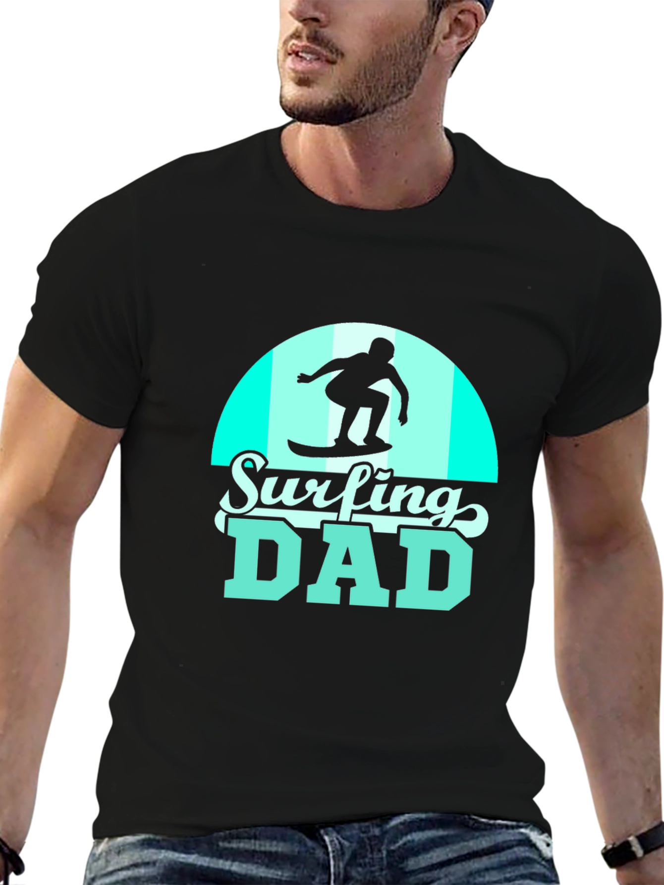 Surfing Dad Black Graphic Tee
