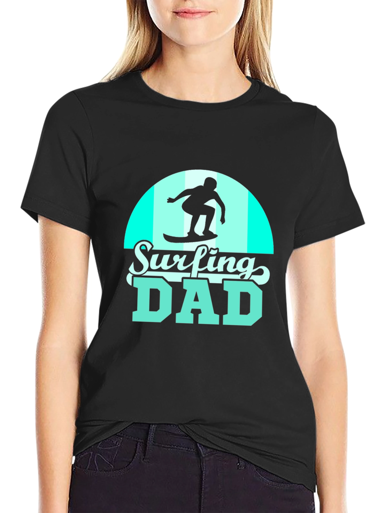 Surfing Dad Black Graphic Tee