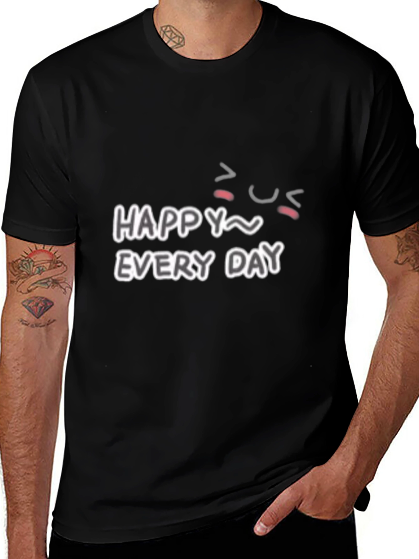 Happy Every Day Graphic Tee - Black Cotton Blend