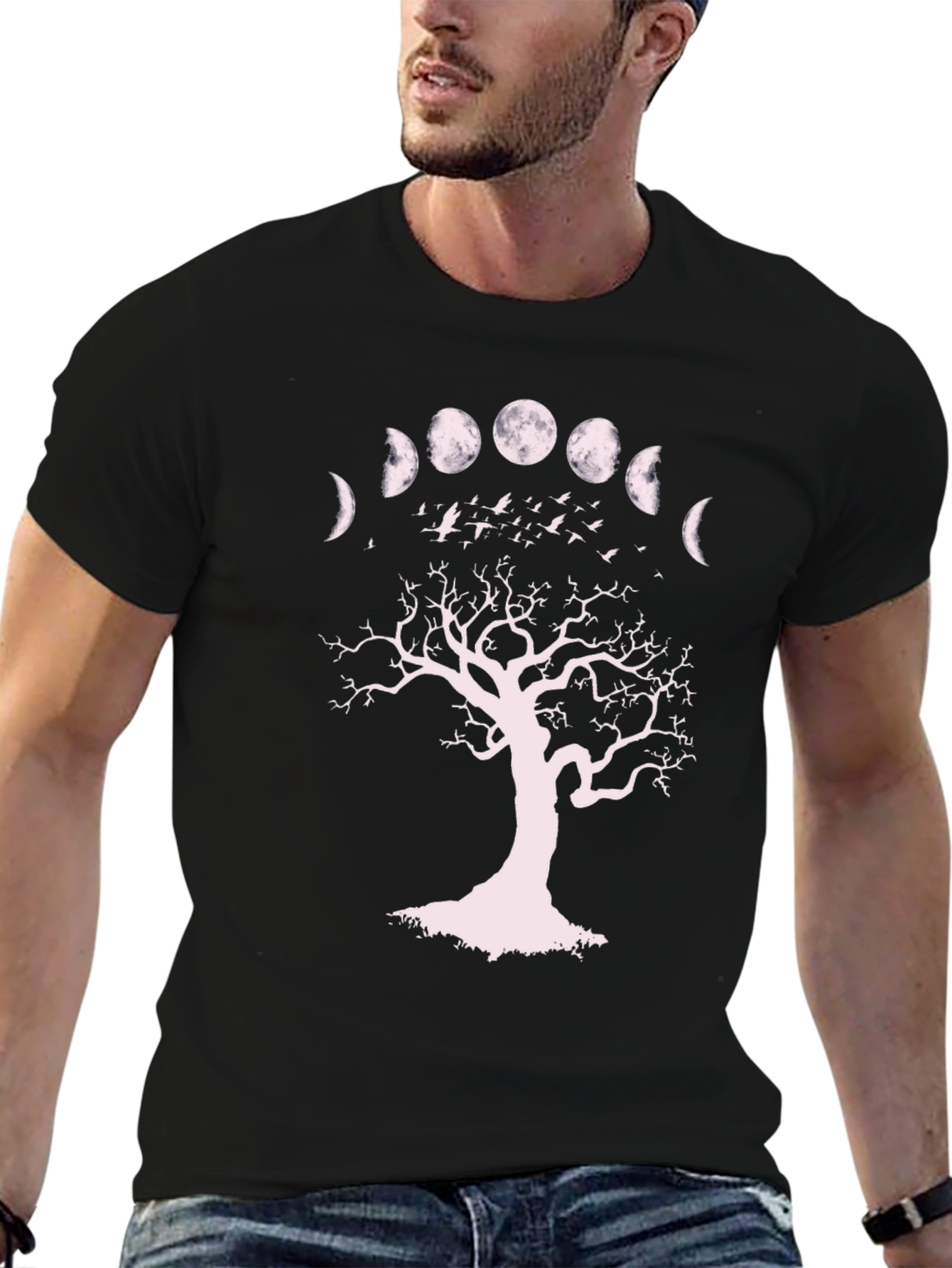 Moon Phases Tree Graphic Tee - Unisex Black T-Shirt