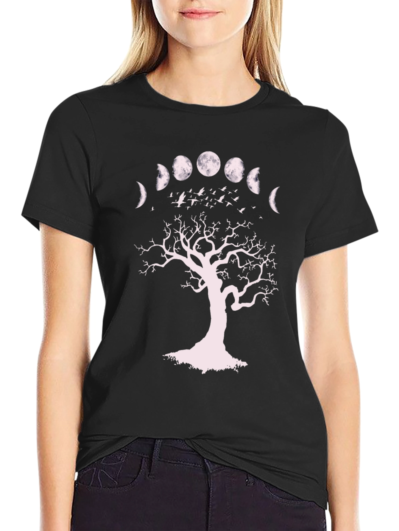 Moon Phases Tree Graphic Tee - Unisex Black T-Shirt