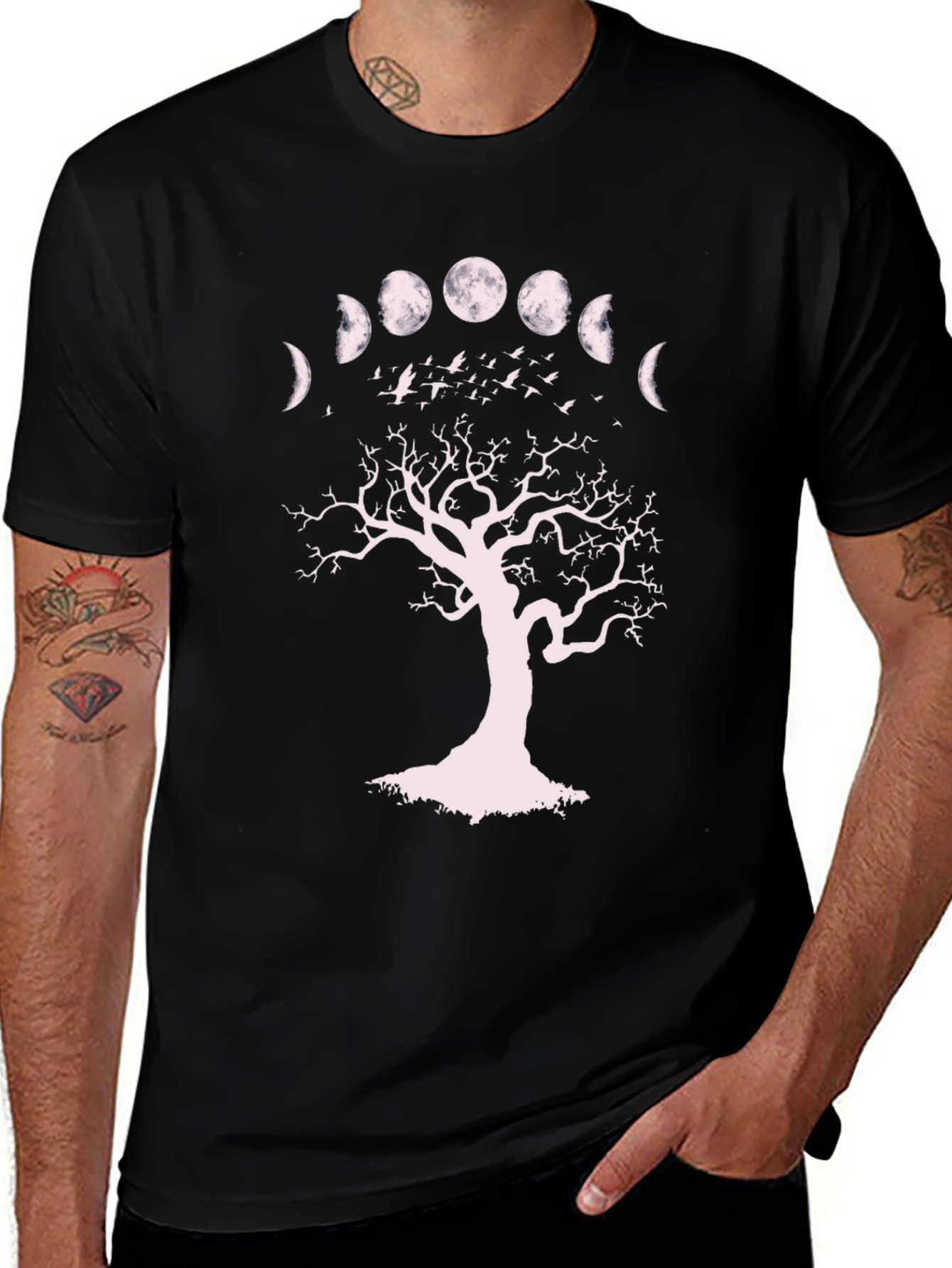 Moon Phases Tree Graphic Tee - Unisex Black T-Shirt