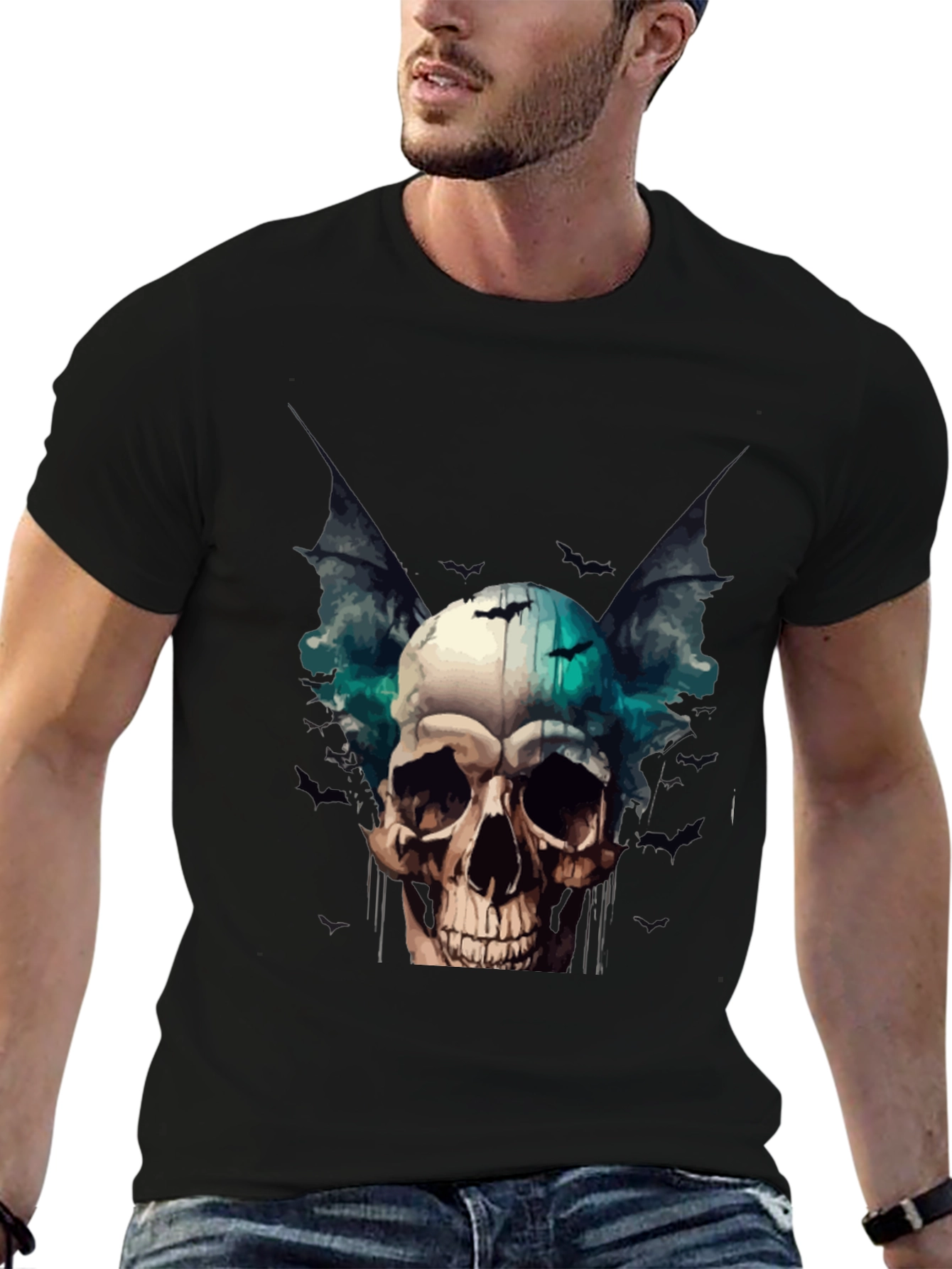 Skull & Bats Graphic Tee - Gothic Style T-Shirt