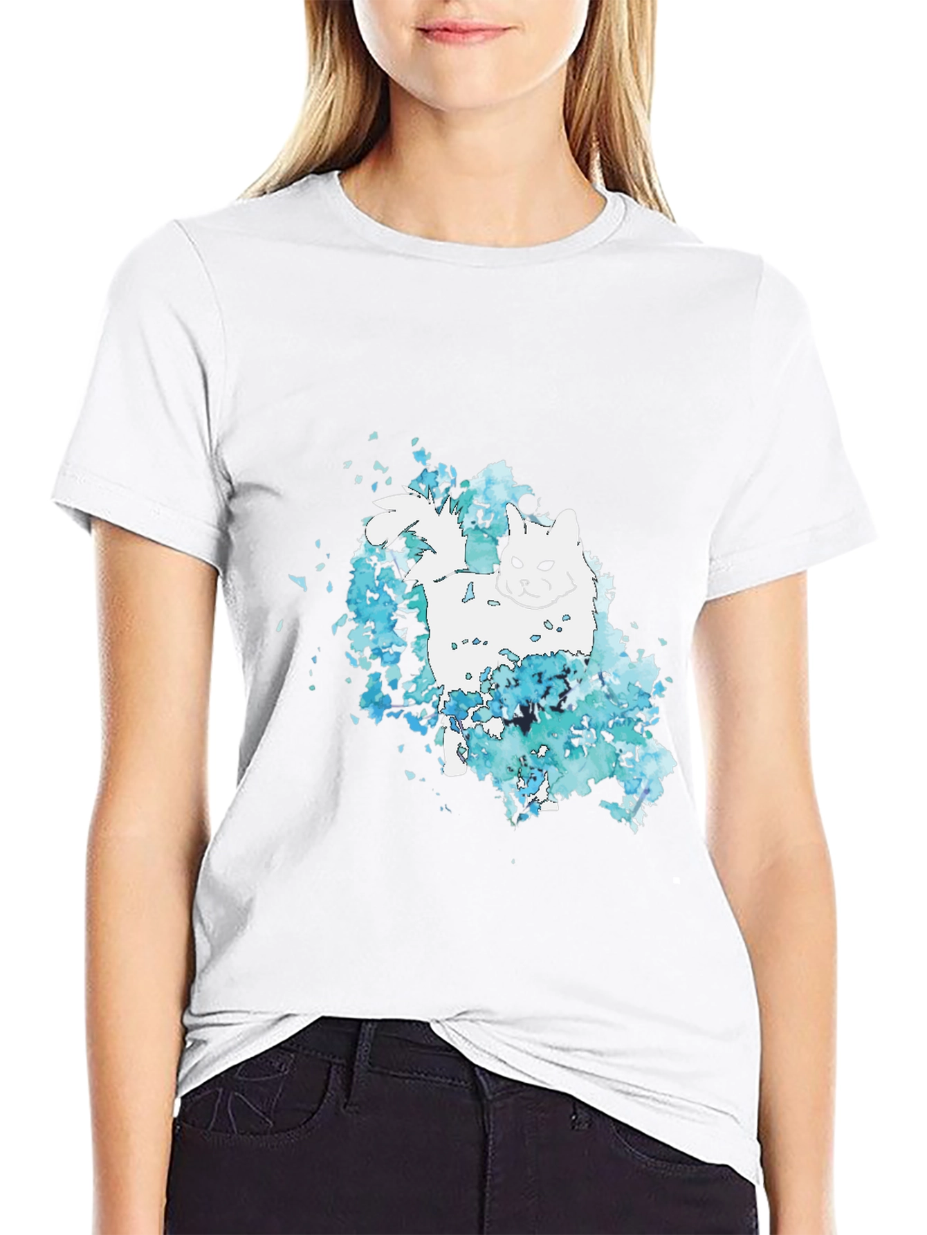 Cat Watercolor Black T-Shirt