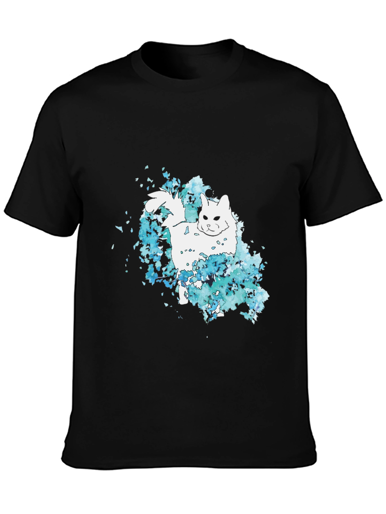 Cat Watercolor Black T-Shirt