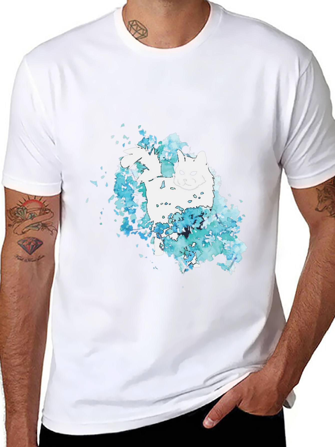 Cat Watercolor Black T-Shirt