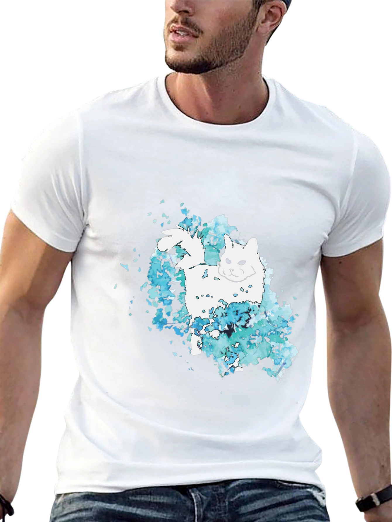 Cat Watercolor Black T-Shirt