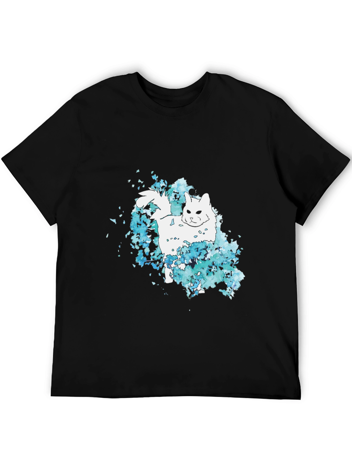 Cat Watercolor Black T-Shirt