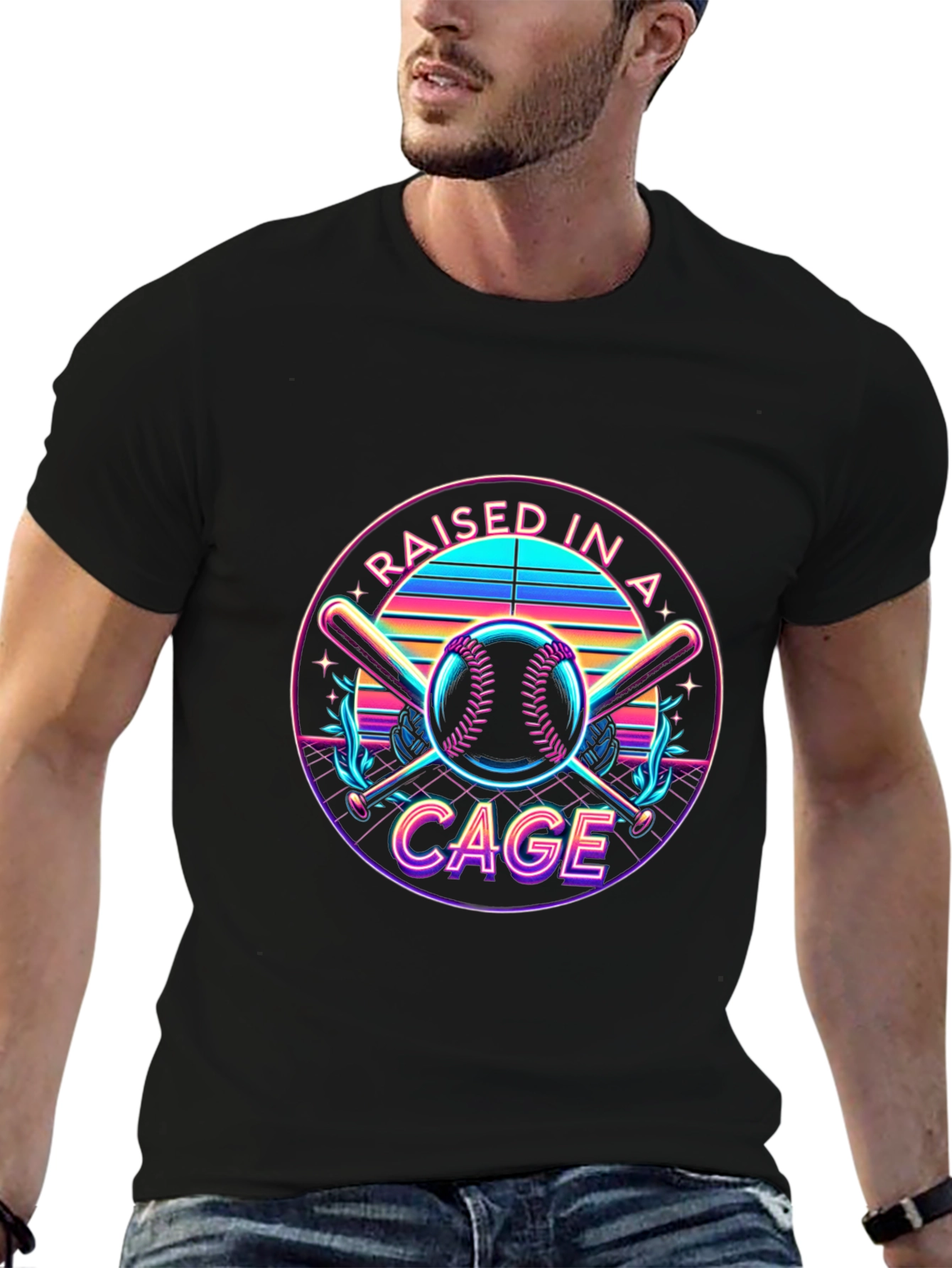 Raised in a Cage Retro Baseball T-Shirt