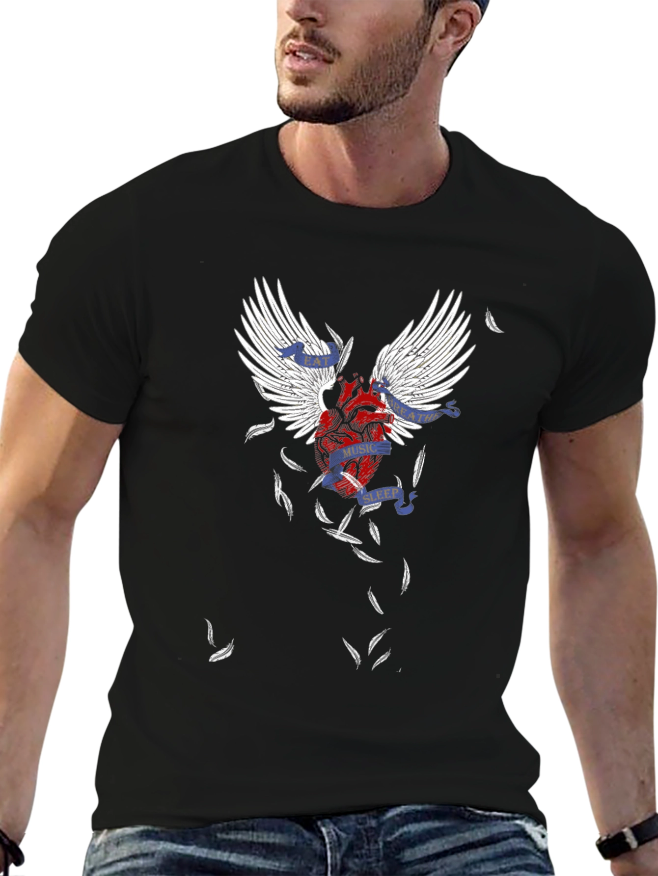 Winged Heart Graphic T-Shirt - Black