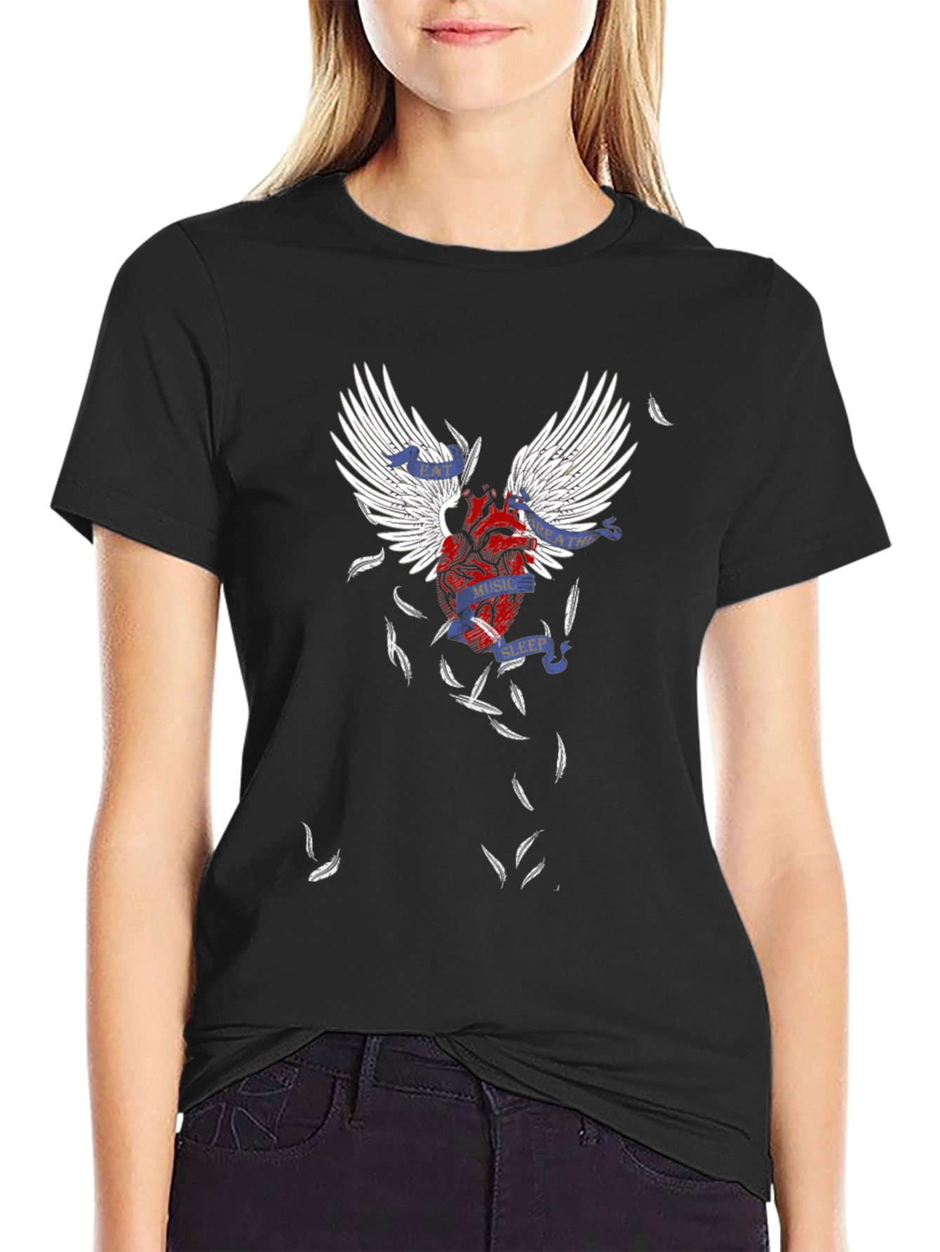 Winged Heart Graphic T-Shirt - Black