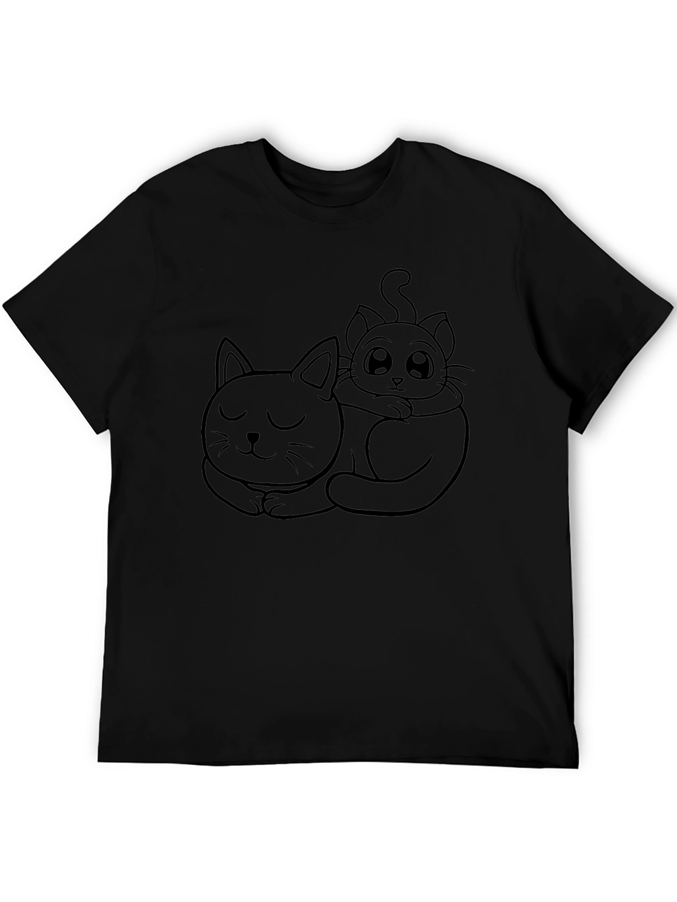 Cute Cats Graphic Tee - Black Casual T-Shirt
