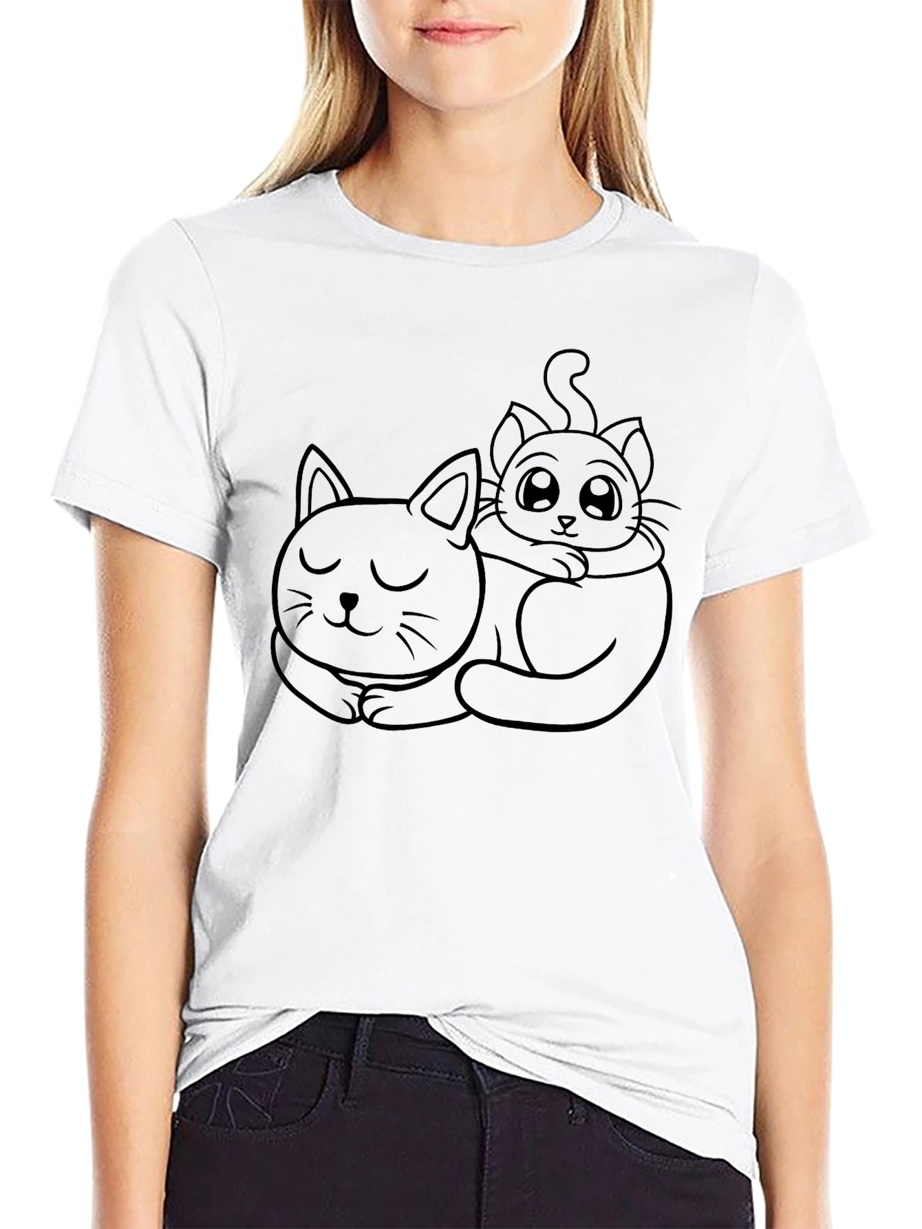Cute Cats Graphic Tee - Black Casual T-Shirt
