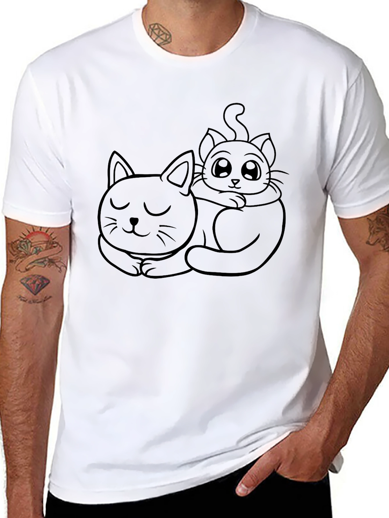 Cute Cats Graphic Tee - Black Casual T-Shirt