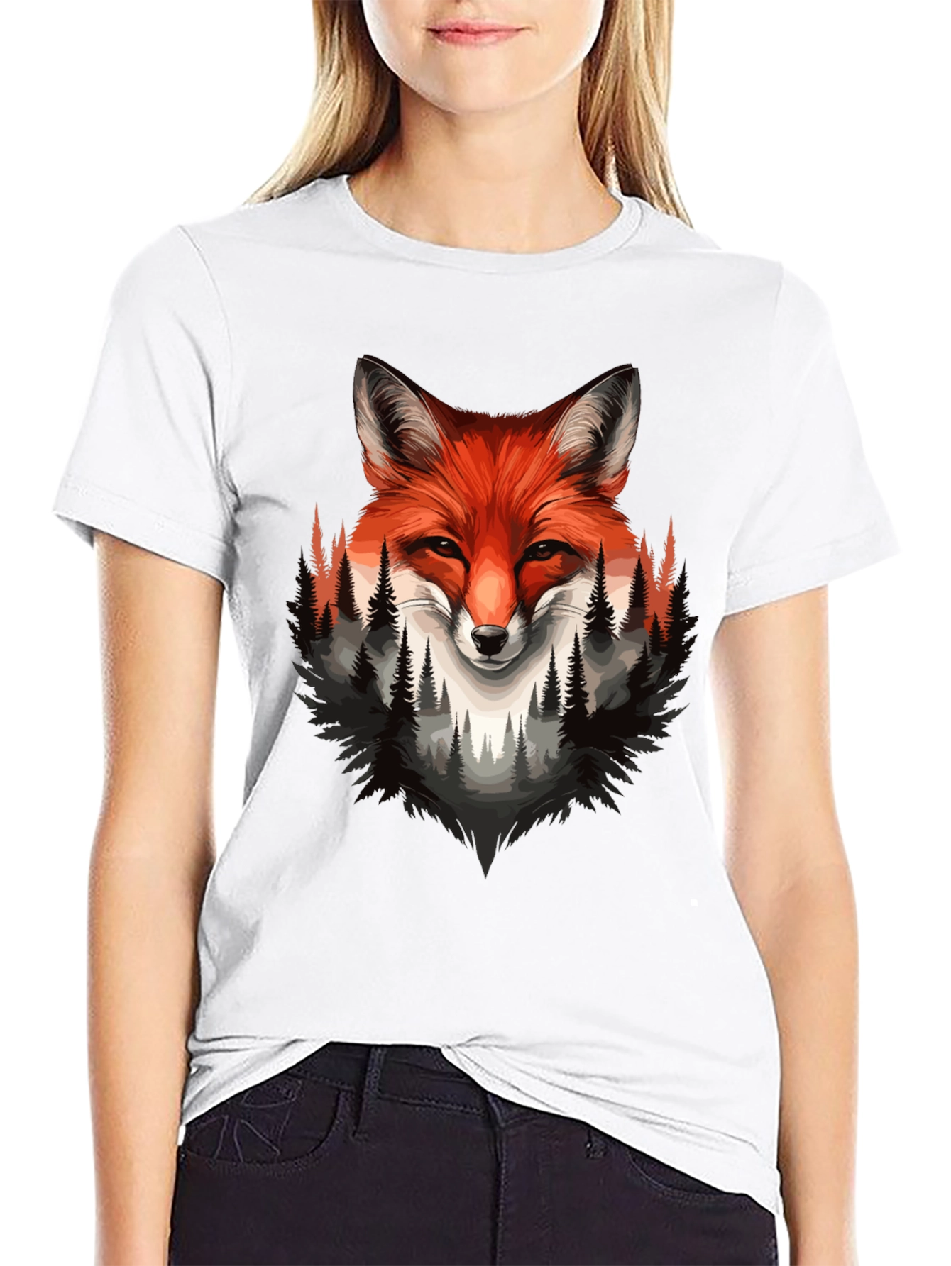 Fox & Forest Graphic Print Mens Black T-Shirt