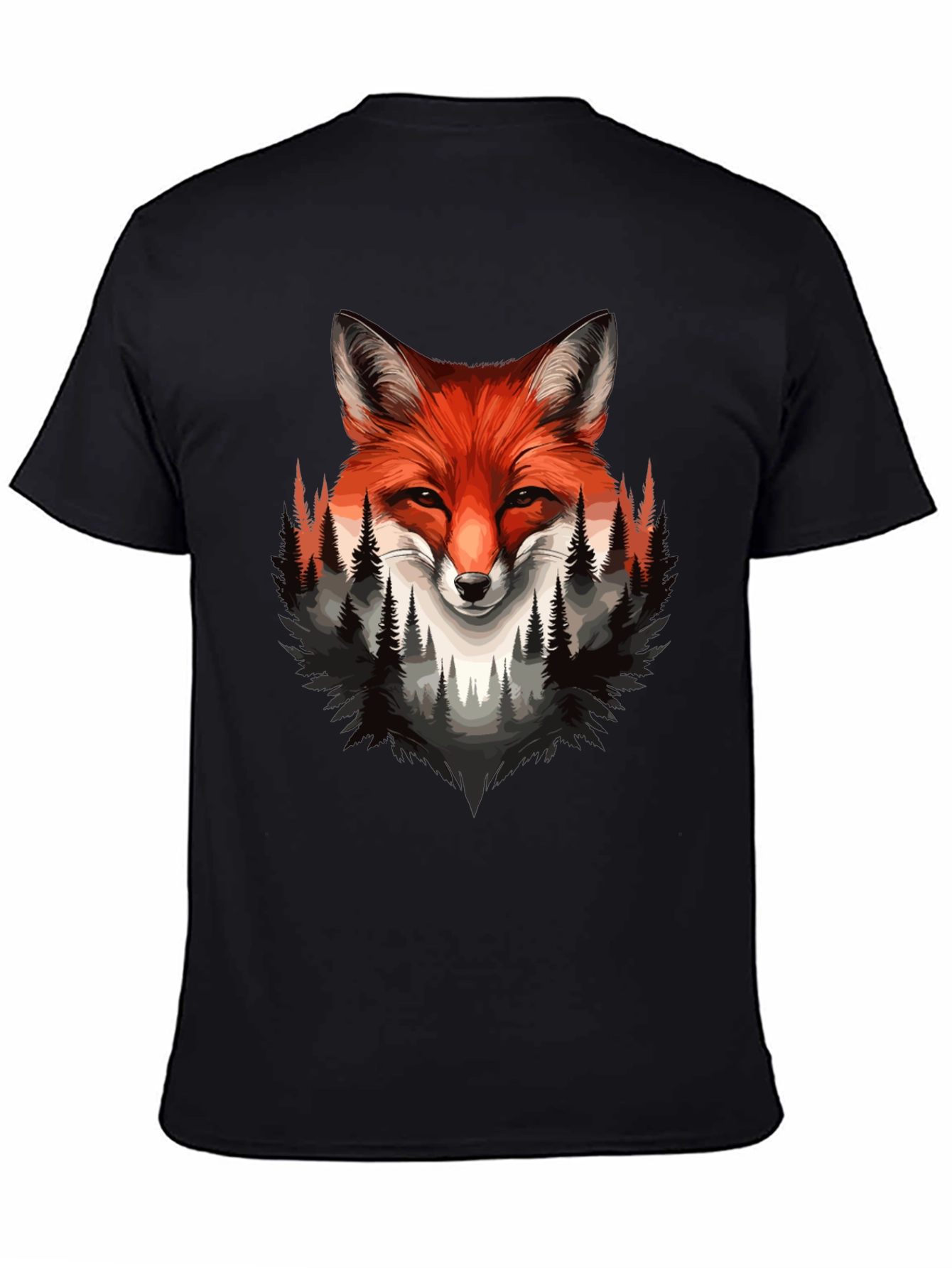 Fox & Forest Graphic Print Mens Black T-Shirt