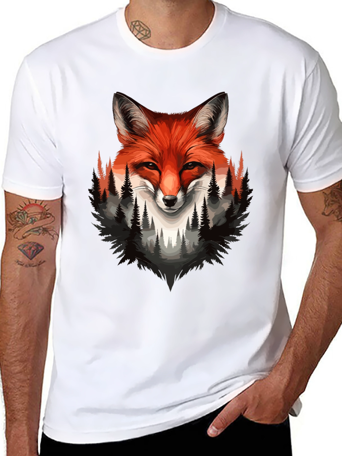 Fox & Forest Graphic Print Mens Black T-Shirt