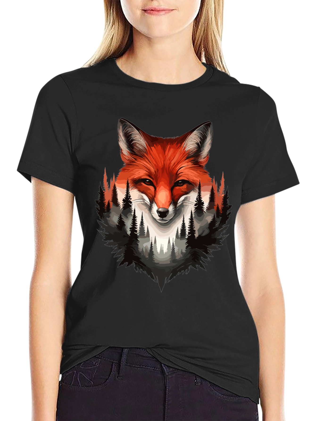Fox & Forest Graphic Print Mens Black T-Shirt
