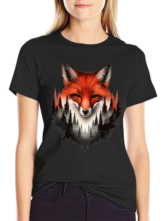 Fox & Forest Graphic Print Mens Black T-Shirt