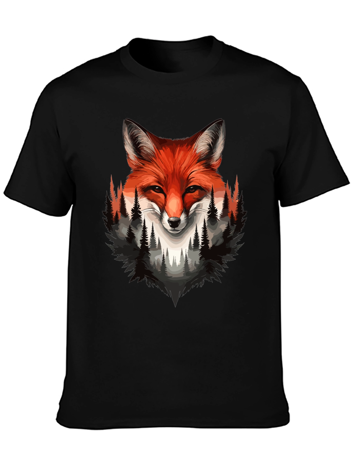 Fox & Forest Graphic Print Mens Black T-Shirt