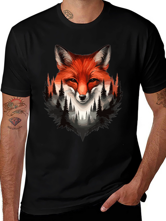 Fox & Forest Graphic Print Mens Black T-Shirt