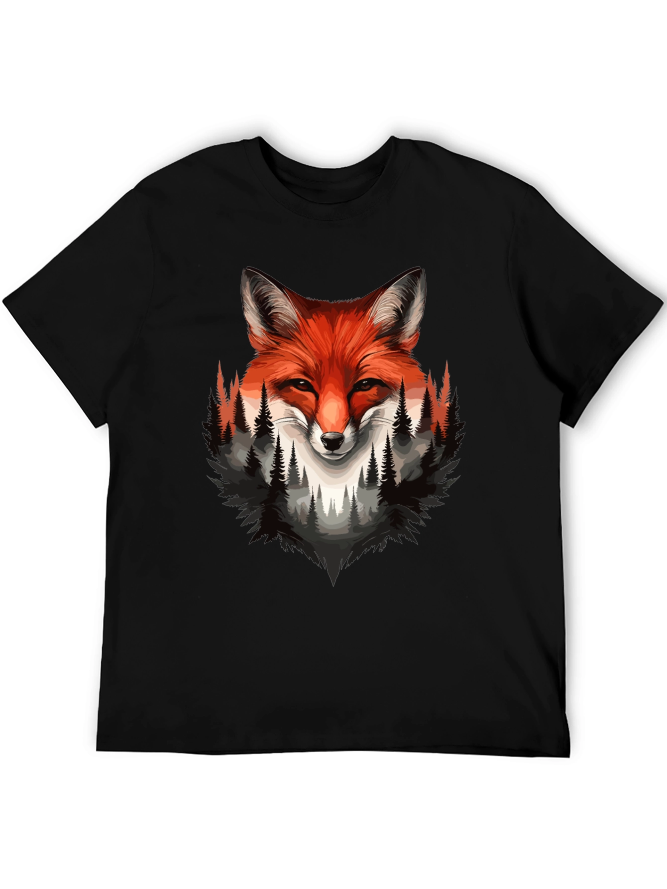 Fox & Forest Graphic Print Mens Black T-Shirt