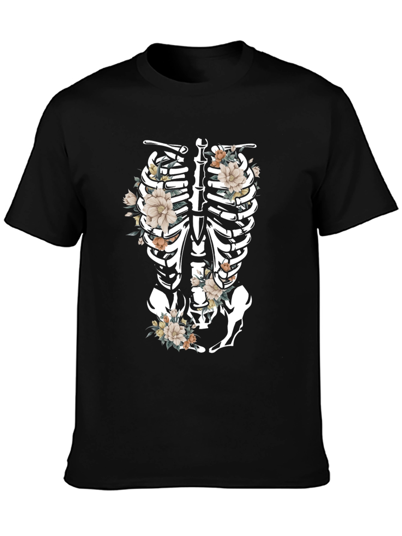 Floral Skeleton Rib Cage Graphic T-Shirt