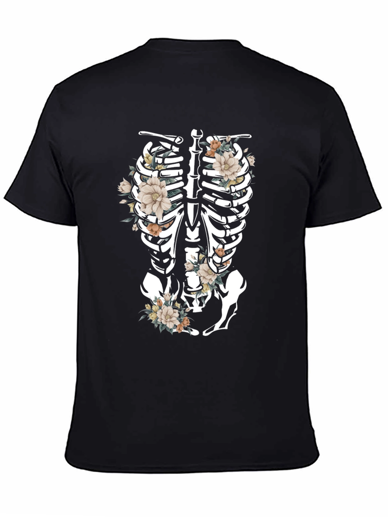 Floral Skeleton Rib Cage Graphic T-Shirt