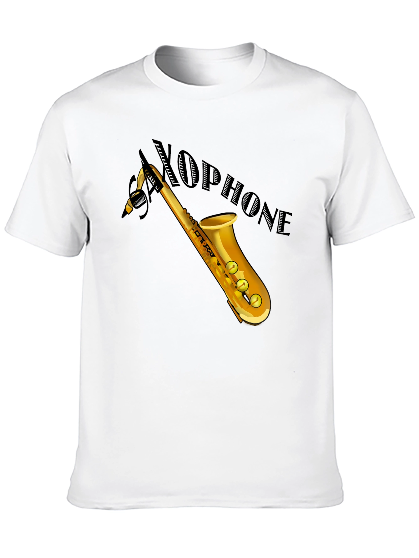 Saxophone Graphic Tee - Black Cotton Casual Shirt